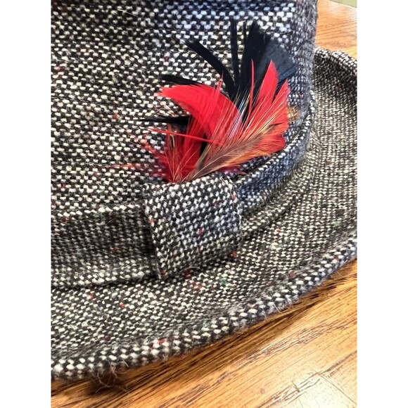 KANGOL DESIGN Fedora WOOL Hat Medium BROWN TWEED Band Feather Classic - Picture 3 of 10